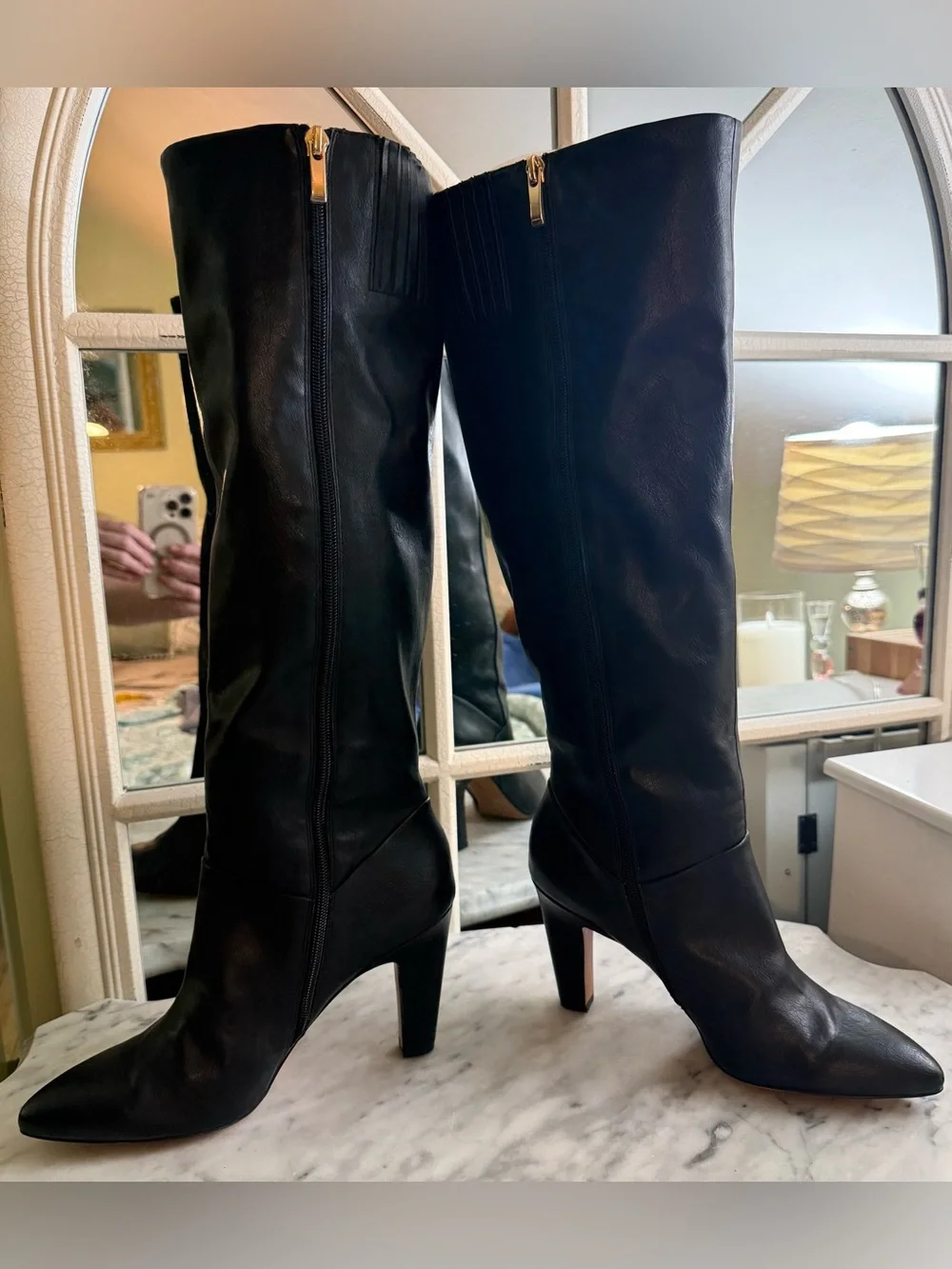 Franco Sarto Black Zip Knee-High Heel Boots size 9